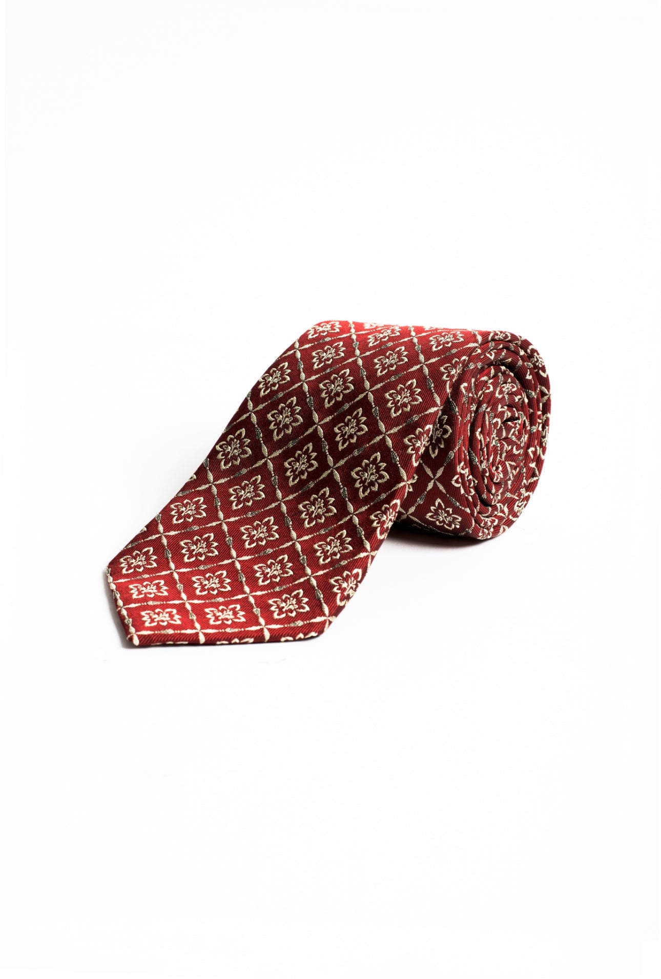 Burgundy Corn Tree Motif Silk Tie