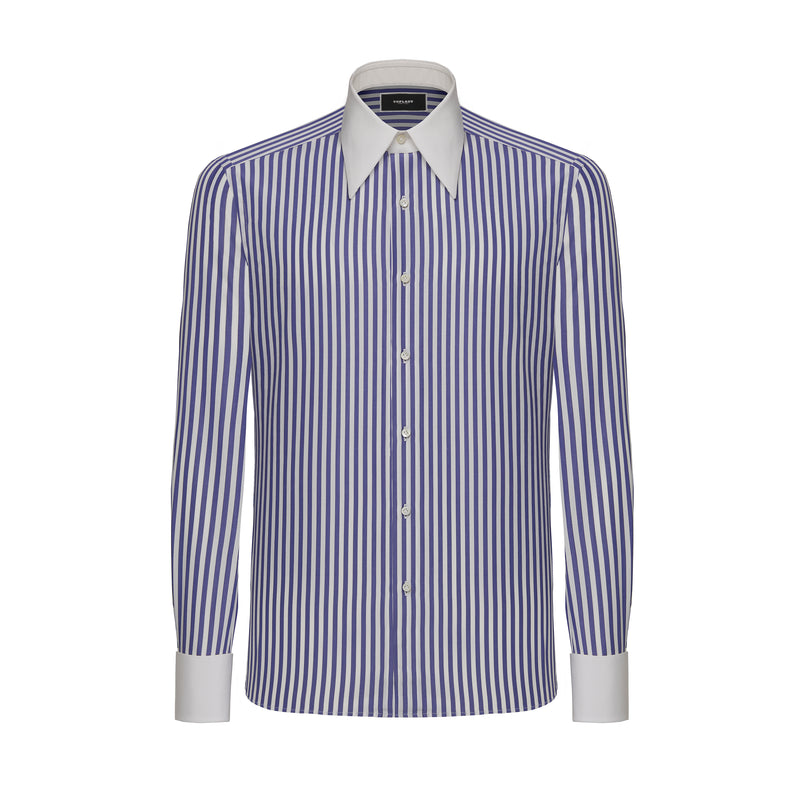 Royal Blue Striped Poplin Dress Shirt