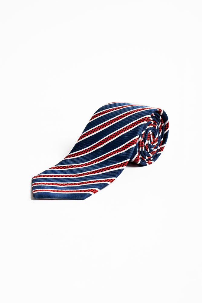 Navy & Red Aso-Oke Striped Silk Tie