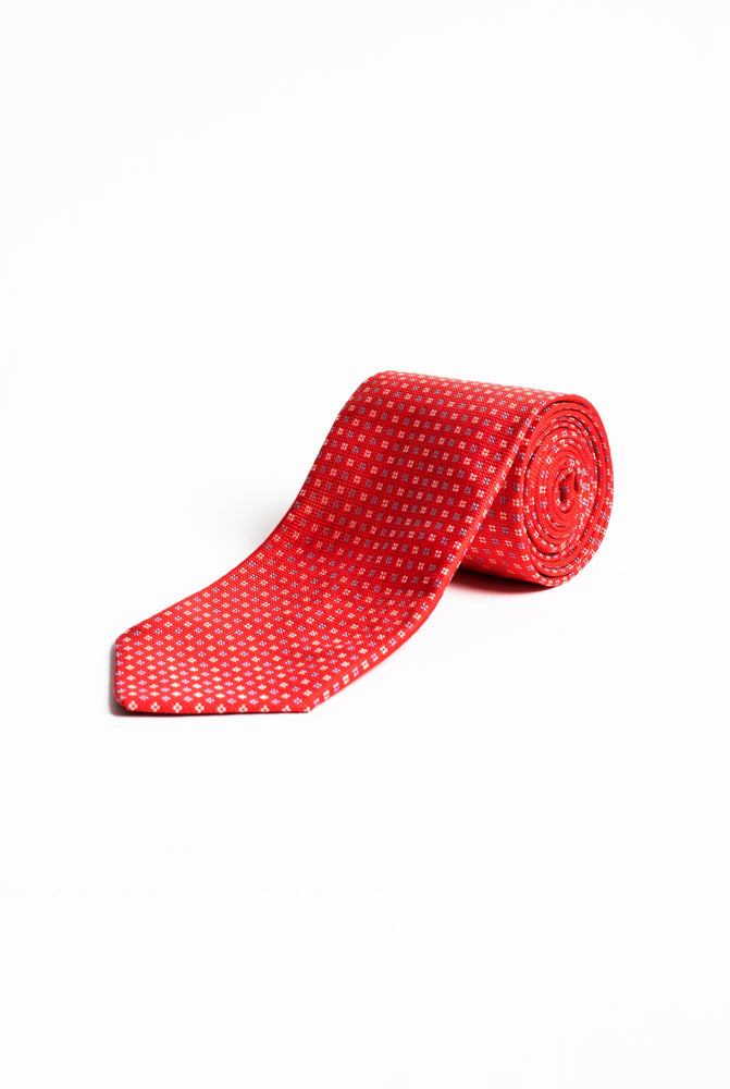 Crimson Grid Motif Silk Tie