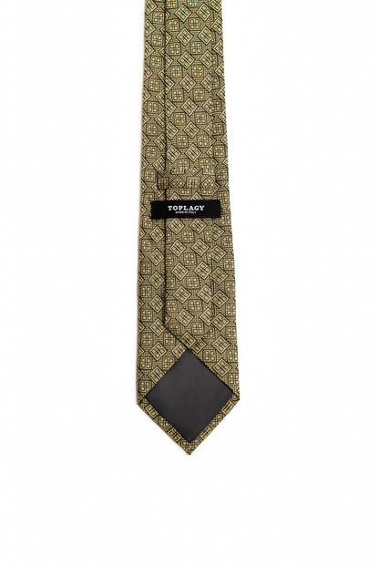 Gold Cowrie Grid Motif Silk Tie