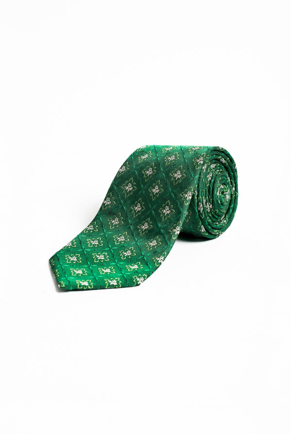 Forest Green Corn Tree Motif Silk Tie
