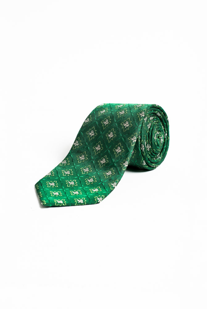 Forest Green Corn Tree Motif Silk Tie