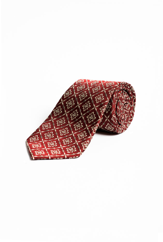 Burgundy Corn Tree Motif Silk Tie