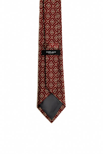 Burgundy Corn Tree Motif Silk Tie