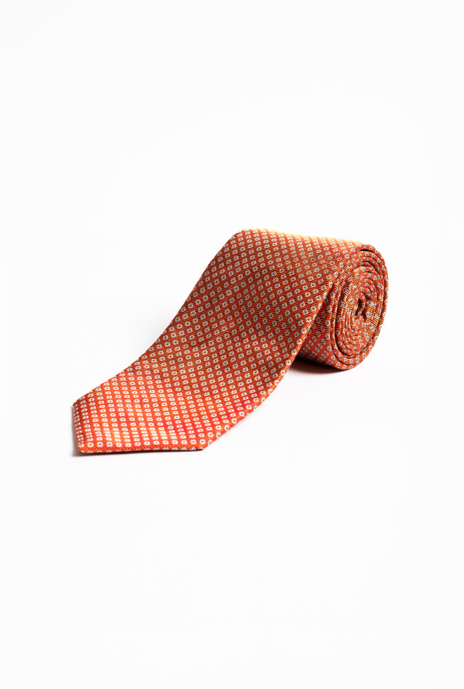 Burnt Orange Micro-Motif Silk Tie