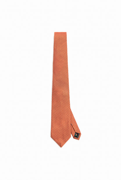 Burnt Orange Micro-Motif Silk Tie