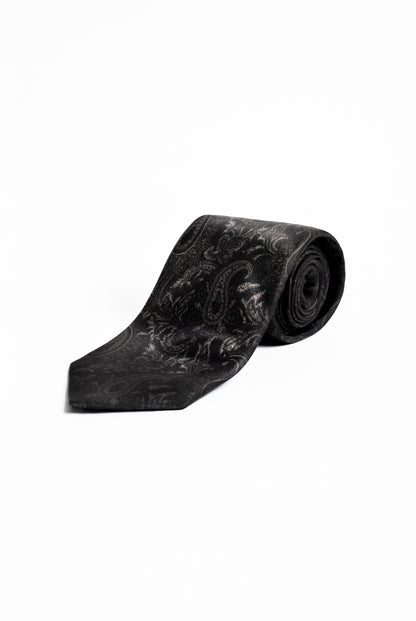 Black Paisley & Corn Motif Silk Tie