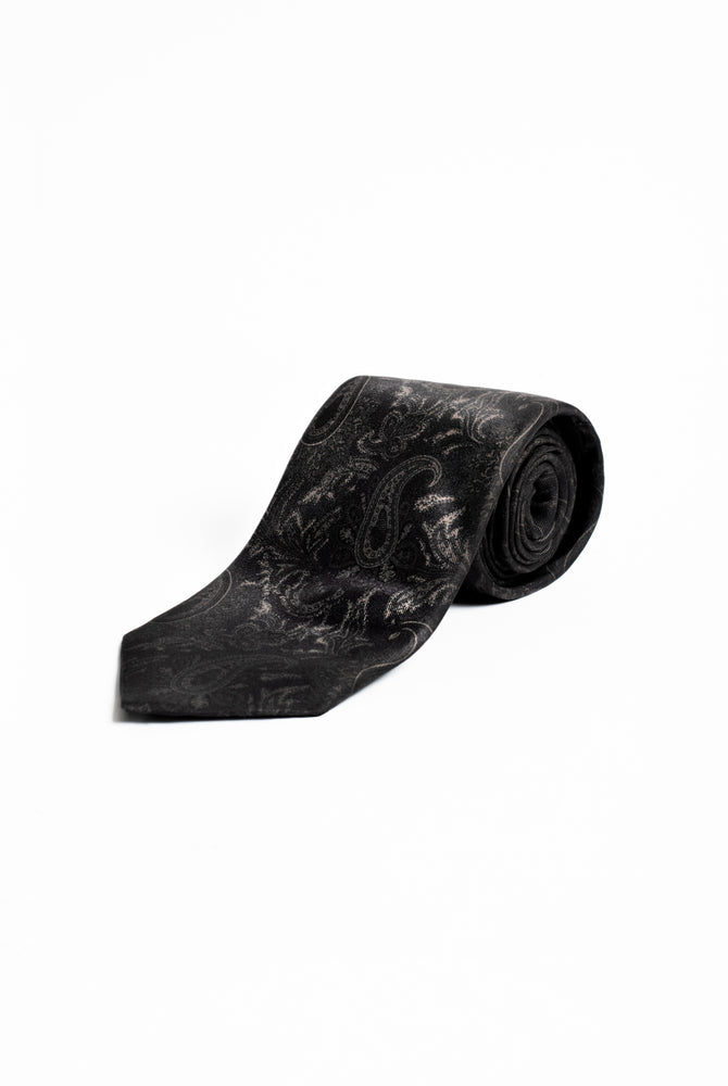 Black Paisley & Corn Motif Silk Tie