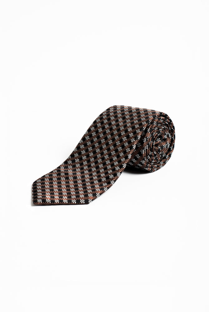 Chocolate & Sky Micro-Check Silk Tie