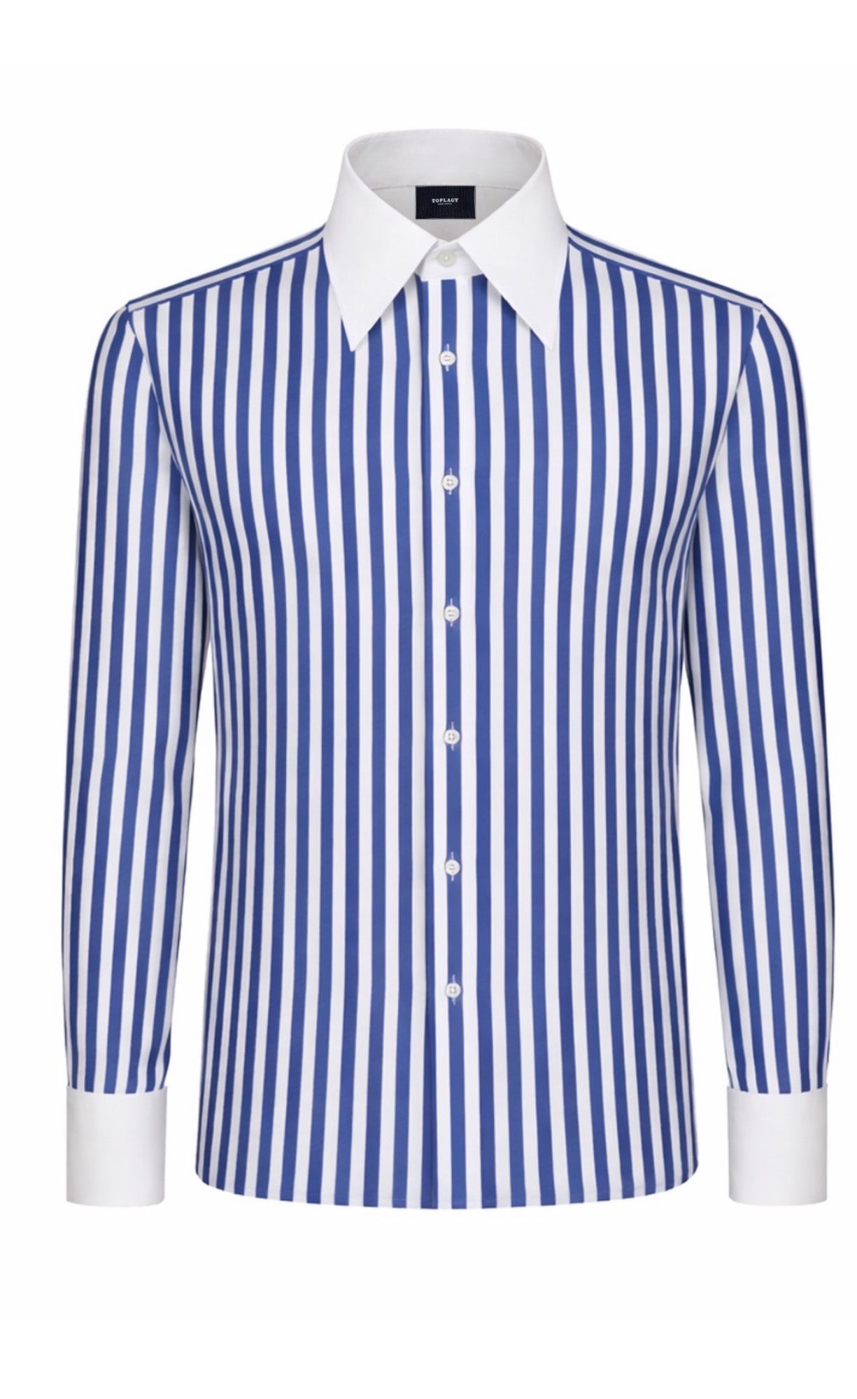 Royal Blue Striped Poplin Dress Shirt