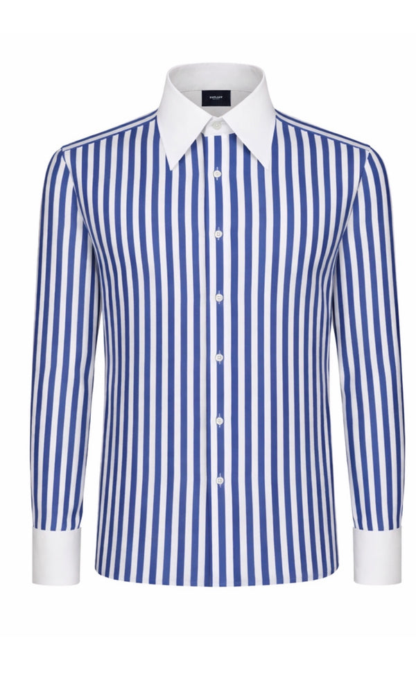 Royal Blue Striped Poplin Dress Shirt