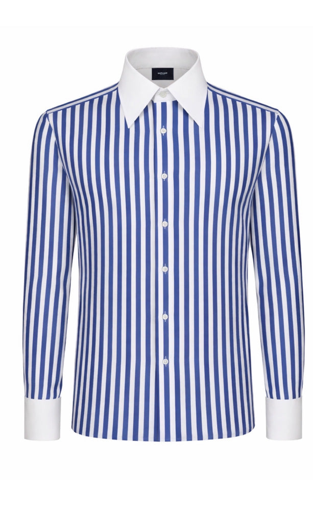 Royal Blue Striped Poplin Dress Shirt