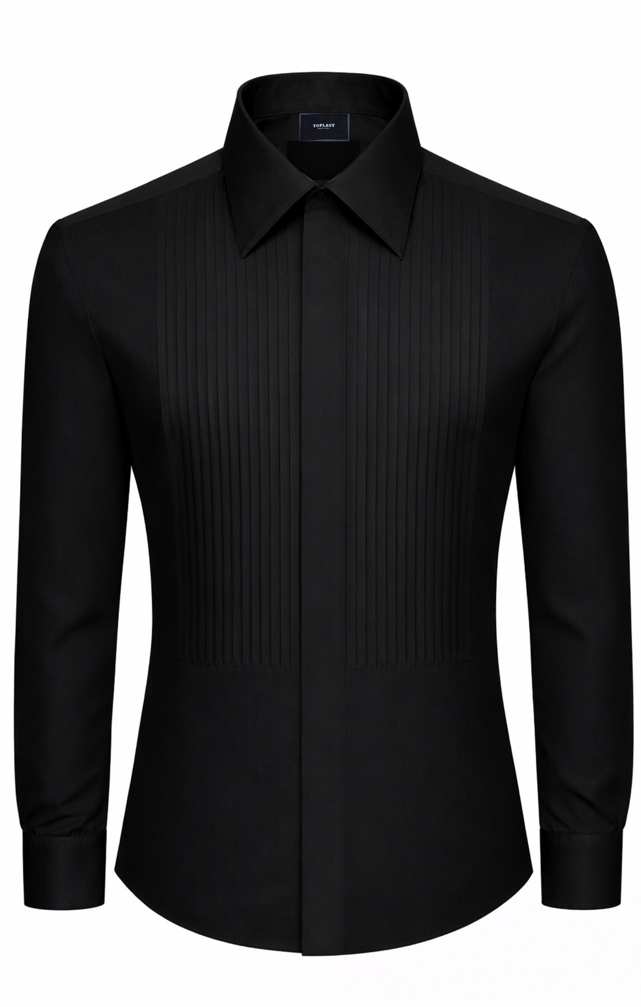 Black Poplin Tuxedo Dress Shirt