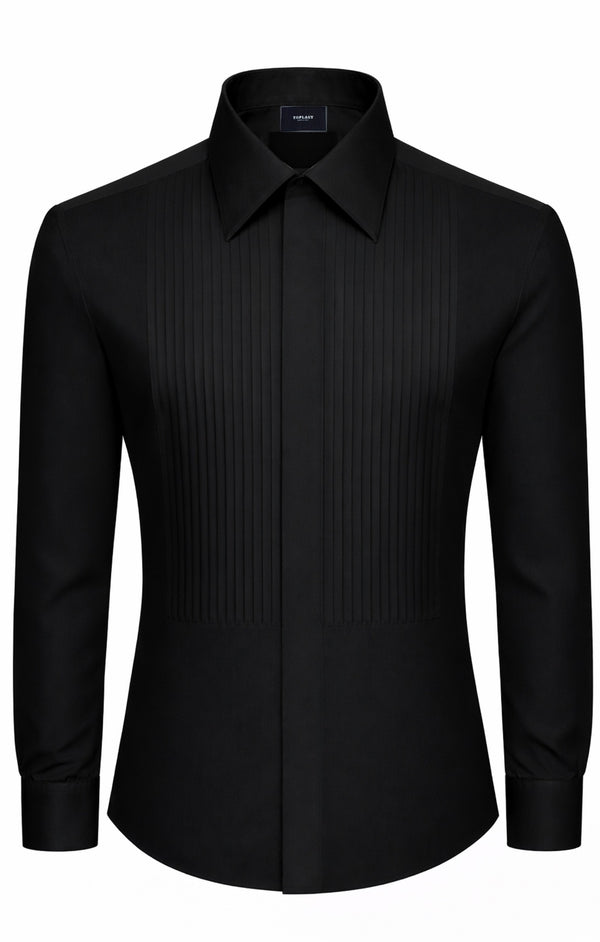 Black Poplin Tuxedo Dress Shirt