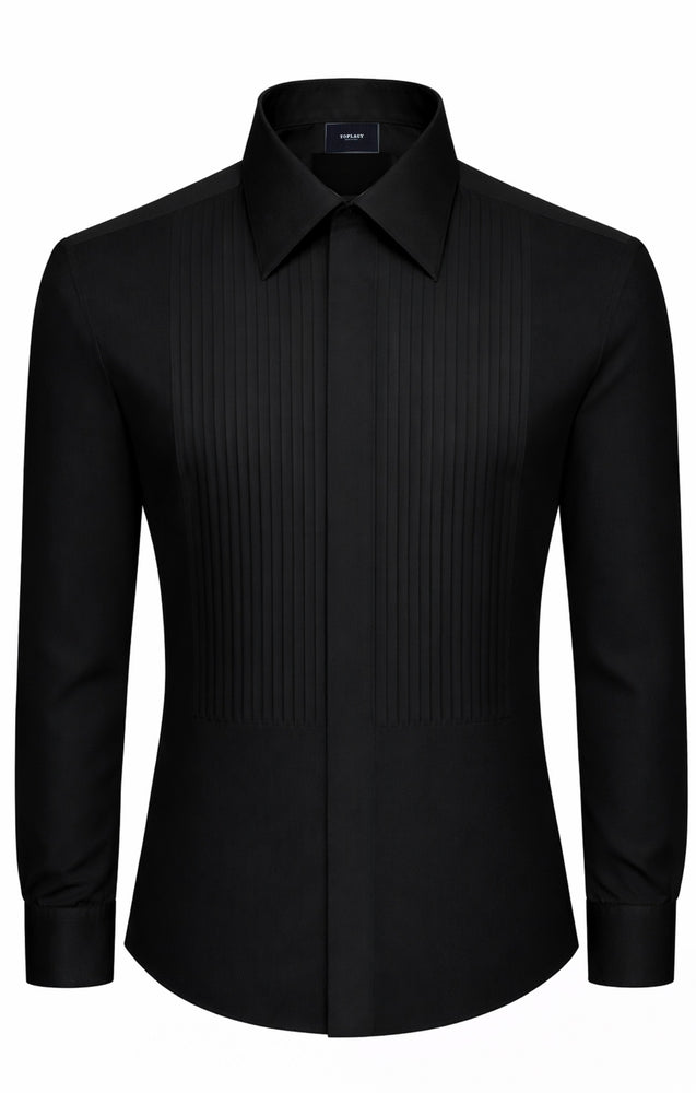 Black Poplin Tuxedo Dress Shirt